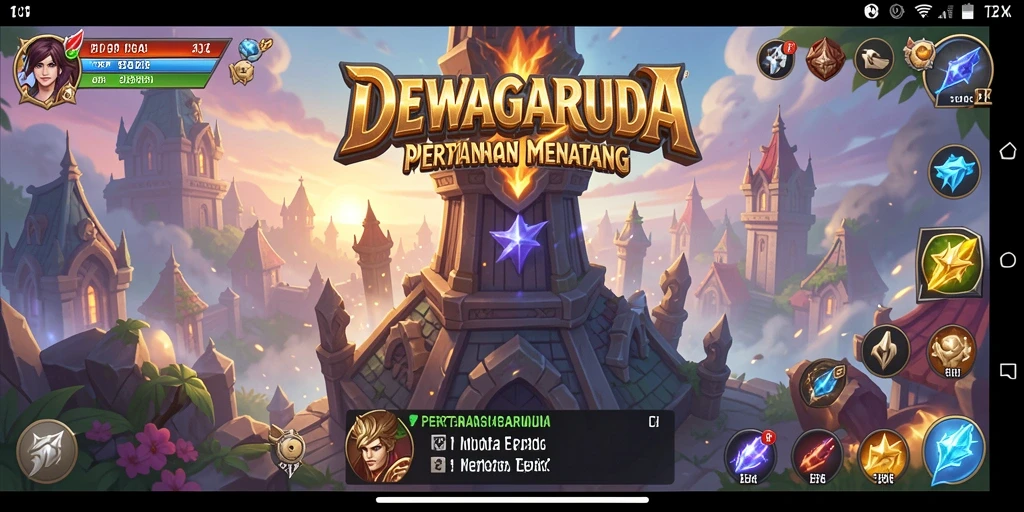 Tampilan gameplay <strong>DEWAGARUDA</strong> yang mendebarkan dengan strategi pertahanan menara yang kompleks.