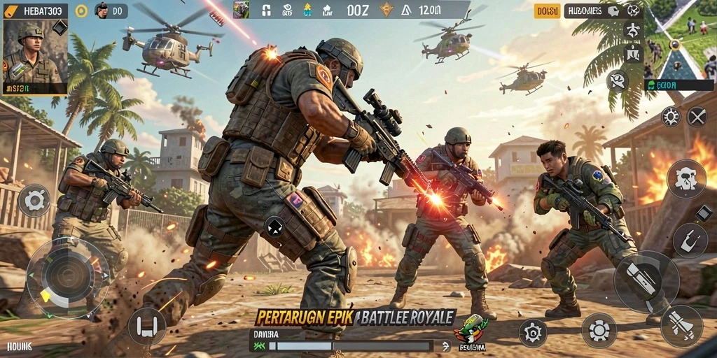 Tampilan gameplay seru di HEBAT303 selama pertarungan Battle Royale.