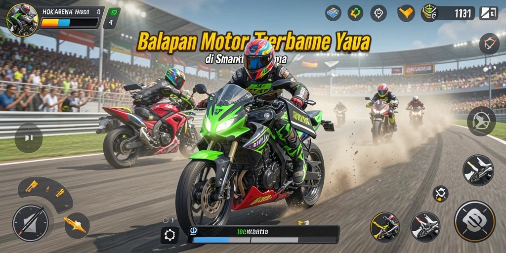 Tampilan utama HOKIARENA dengan aksi balapan motor yang mendebarkan.