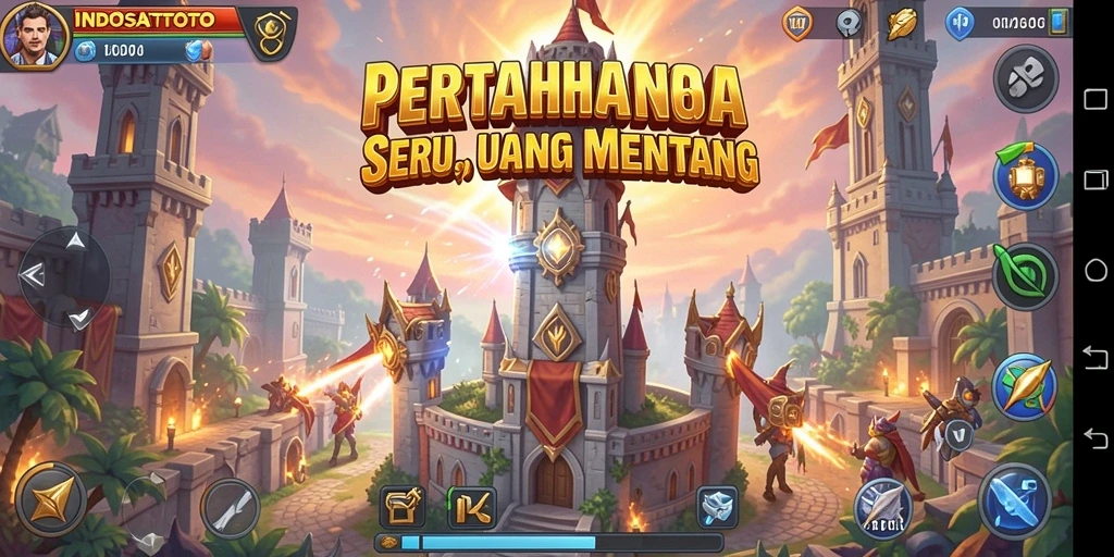 Screenshot gameplay INDOSATTOTO menampilkan menara yang siap menghadapi gelombang musuh.