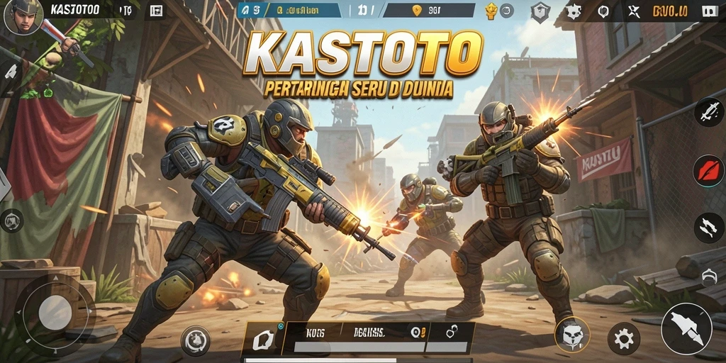 Tampilan gameplay KASTOTO yang penuh aksi dan seru dalam pertarungan Battle Royale.