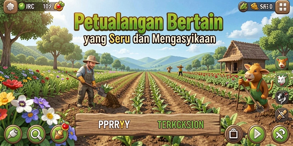 Tampilan gameplay seru di PPRRYY yang menampilkan aktivitas bertani.