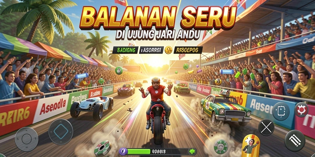 Screenshot gameplay R6R6 menunjukkan balapan mendebarkan di trek yang menantang.