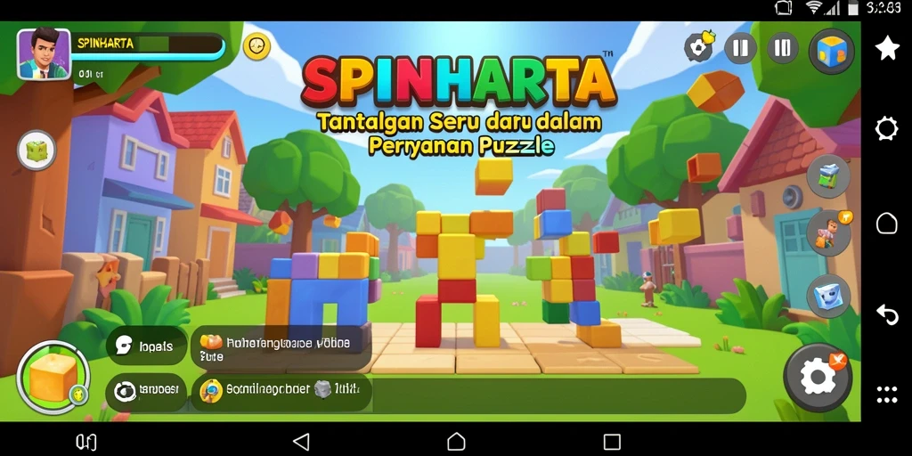 Tampilan gameplay SPINHARTA dengan berbagai tantangan puzzle.