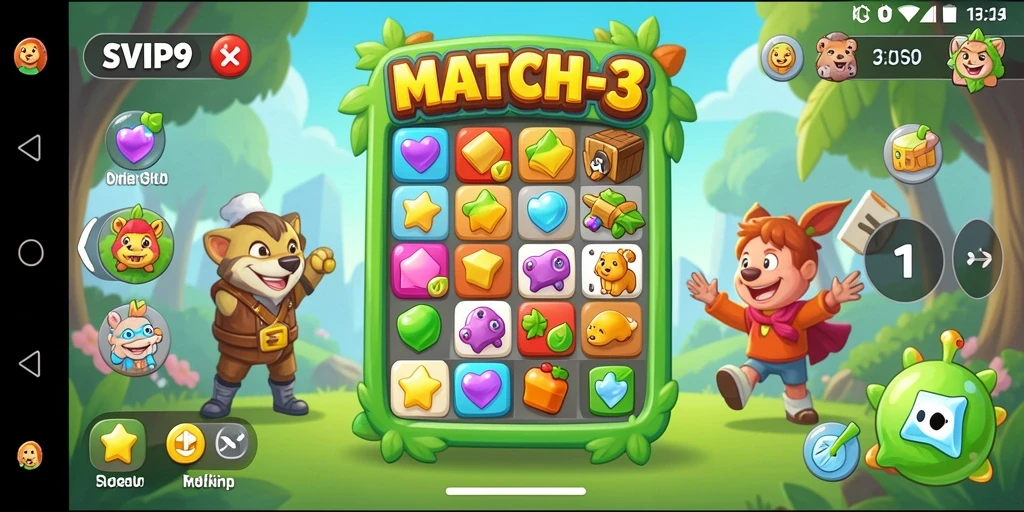 Tampilan gameplay seru dari SVIP9 dengan berbagai level Match-3.