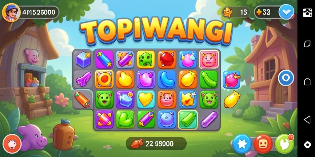 Gameplay seru dalam permainan Match-3 TOPIWANGI yang penuh warna.