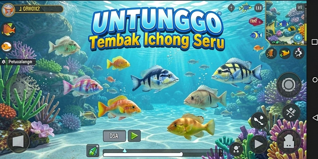 Tampilan seru gameplay UNTUNGGO dengan aksi tembak ikan.