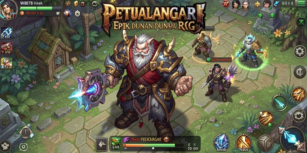 Screenshot WE878 menampilkan aksi pertarungan yang intens dan karakter RPG.