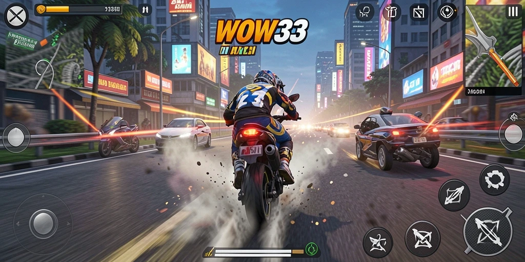Gameplay mendebarkan balapan motor di WOW33.